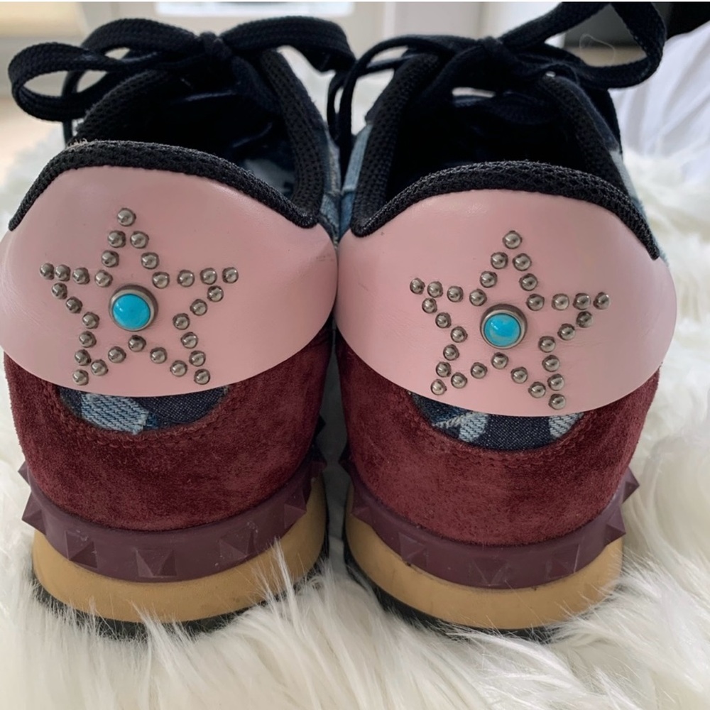 Authentic Valentino Blue Denim Patchwork Star Rockstud Sneakers Size 41 - Picture 7 of 11